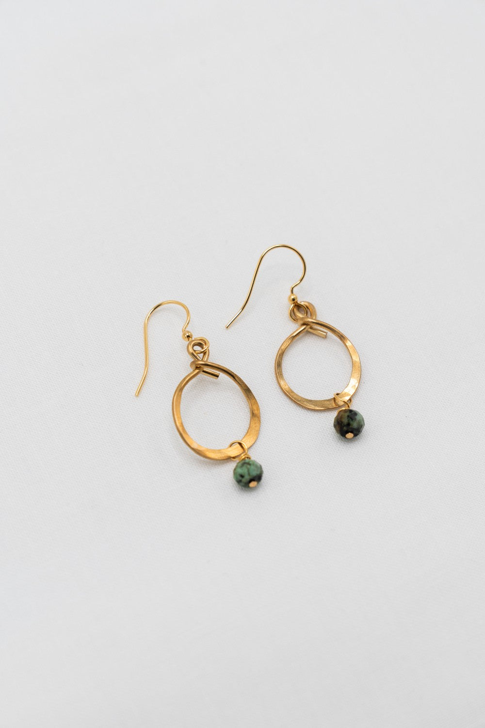 Hammered Small Hoop Earrings with Turquoise Bead|281