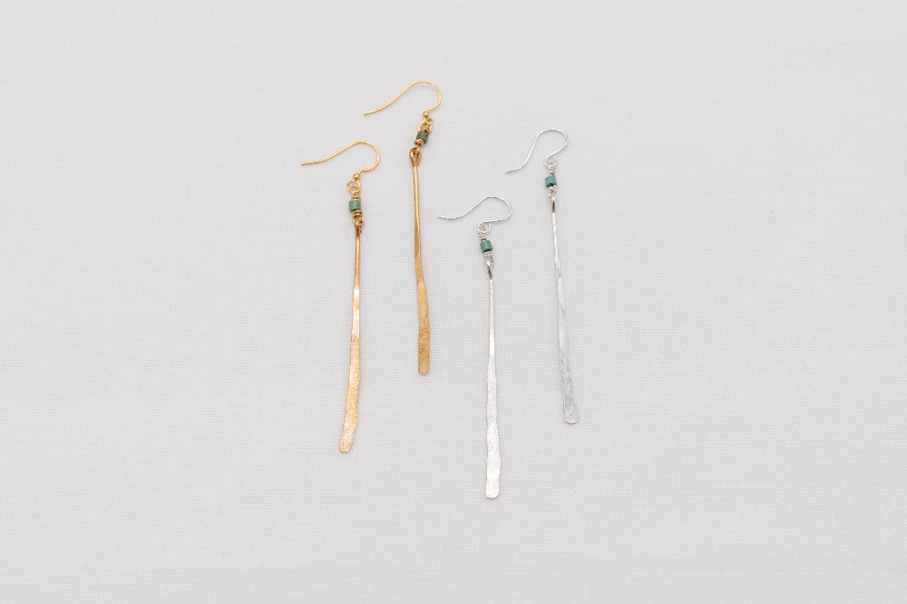 Hammered Bar Earrings with Turquoise Bead|264
