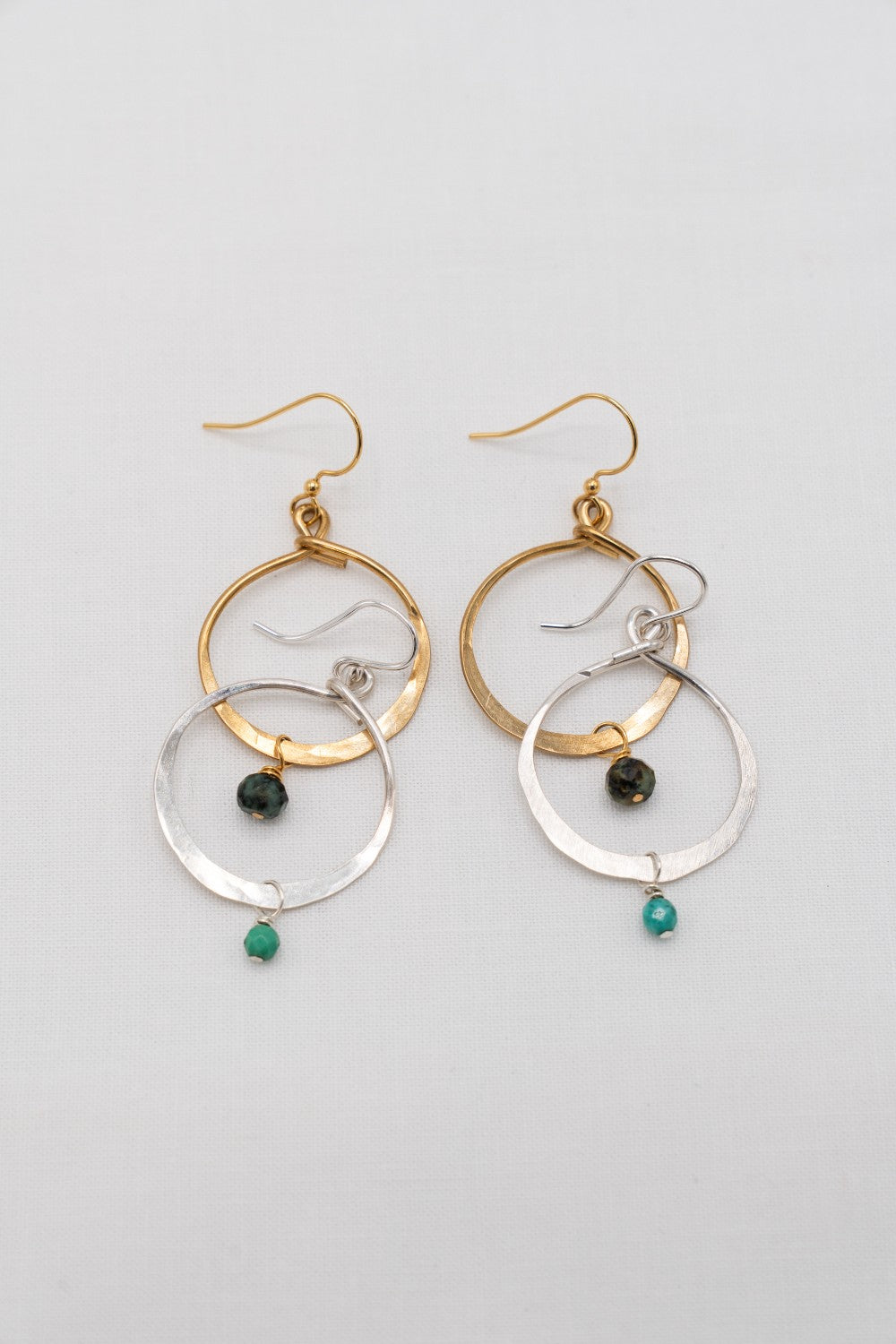 Hammered Large Hoop Earrings with Turquoise Bead|272