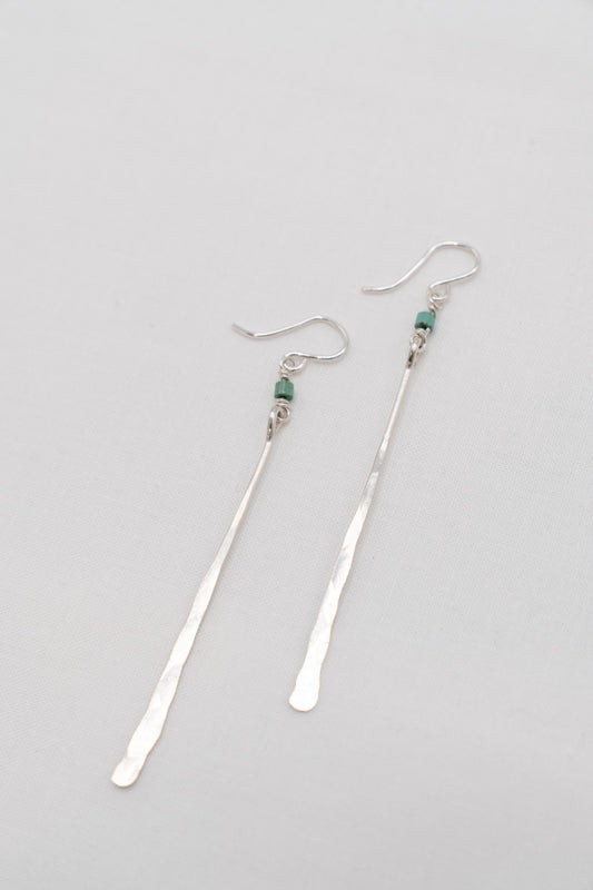 Hammered Bar Earrings with Turquoise Bead|263