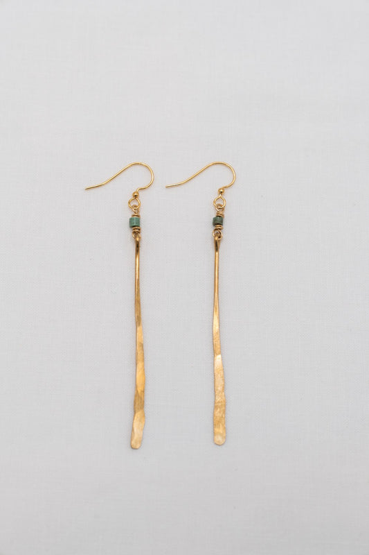 Hammered Bar Earrings with Turquoise Bead|265