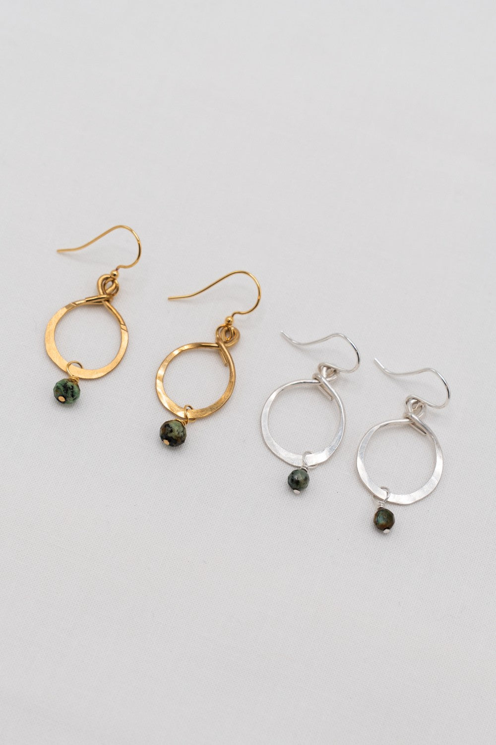 Hammered Small Hoop Earrings with Turquoise Bead|278