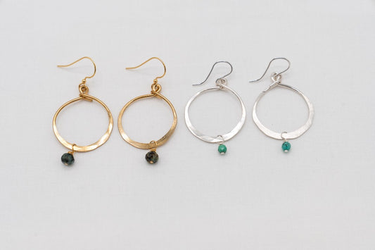 Hammered Large Hoop Earrings with Turquoise Bead|271