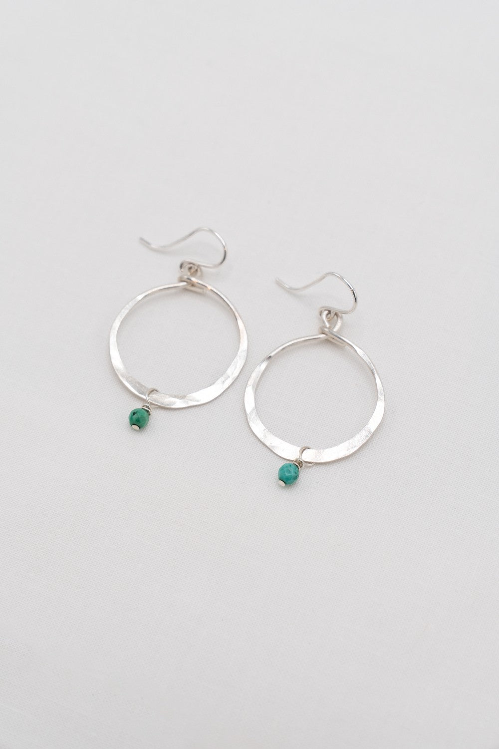 Hammered Large Hoop Earrings with Turquoise Bead|270