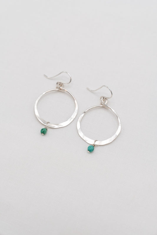 Hammered Large Hoop Earrings with Turquoise Bead|270