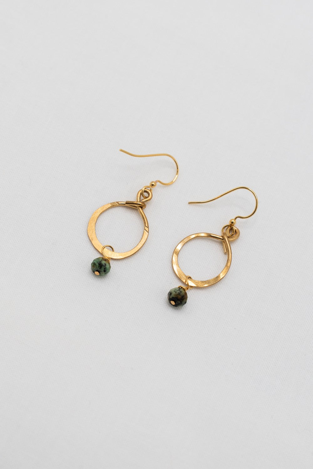 Hammered Small Hoop Earrings with Turquoise Bead|280